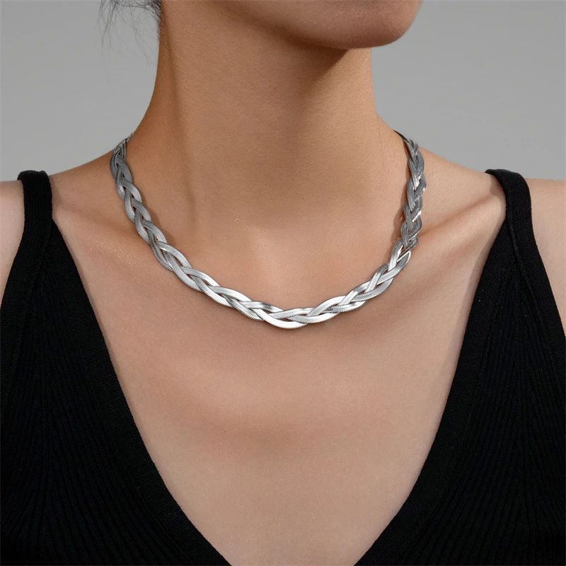 316L Stainless Steel New Fashion Upscale Jewelry Multicolor Twist Weaving Snake Bone Chain Choker Necklaces & Pendants For Women