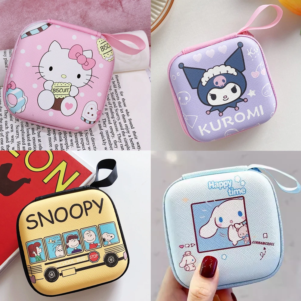 9.5x9.5cm Earphone Portable Storage Bag For Airpods U Disk Cable Case Box Mickey Winnie Stitch Snoopy Kitty Cinnamoroll Kuromi