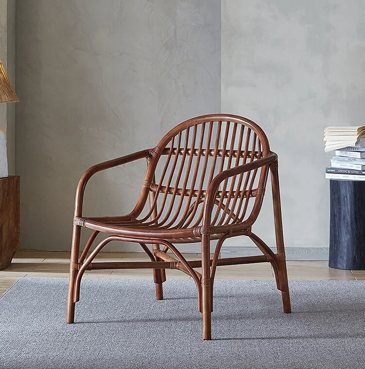 

Nordic Retro Natural Rattan Leisure Chair Home Balcony Backrest Outdoor Single-Seat Sofa Chair