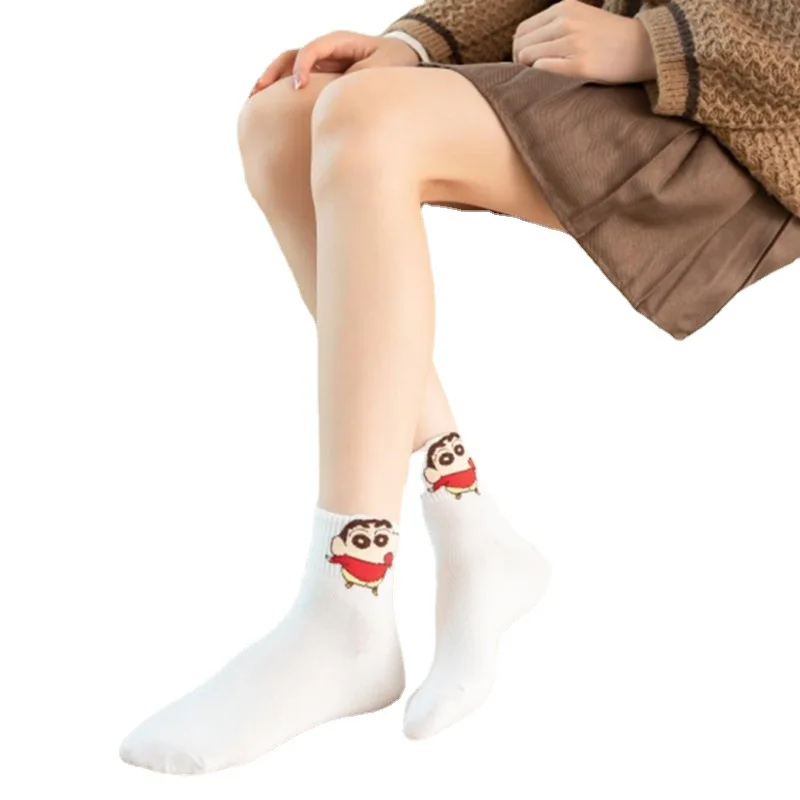 Kawaii New Cute Crayon Shin-Chan Socks Cotton Mid Length Socks College Style Sports Leisure Socks Cute Girl Birthday Gift