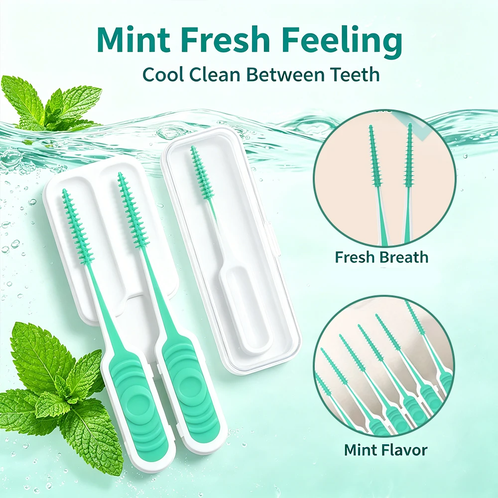 Dr. Emma Mint Silikon-Zahnzwischenraumbürsten, 100 Stück, weiche, flexible Gummi-Zahnzwischenraumbürsten, sanft zu den Zahnfleisch, Einweg-Zahnseide-Sticks – Detail 4