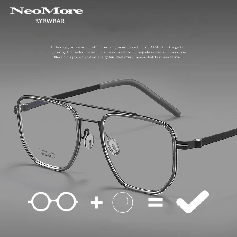 

Lind Titanium Alloy Optical Glasses Big Size Flying Eyeglasse Man Fashion Myopia Multifocal Glasses Ultra Ightweight Spectacles