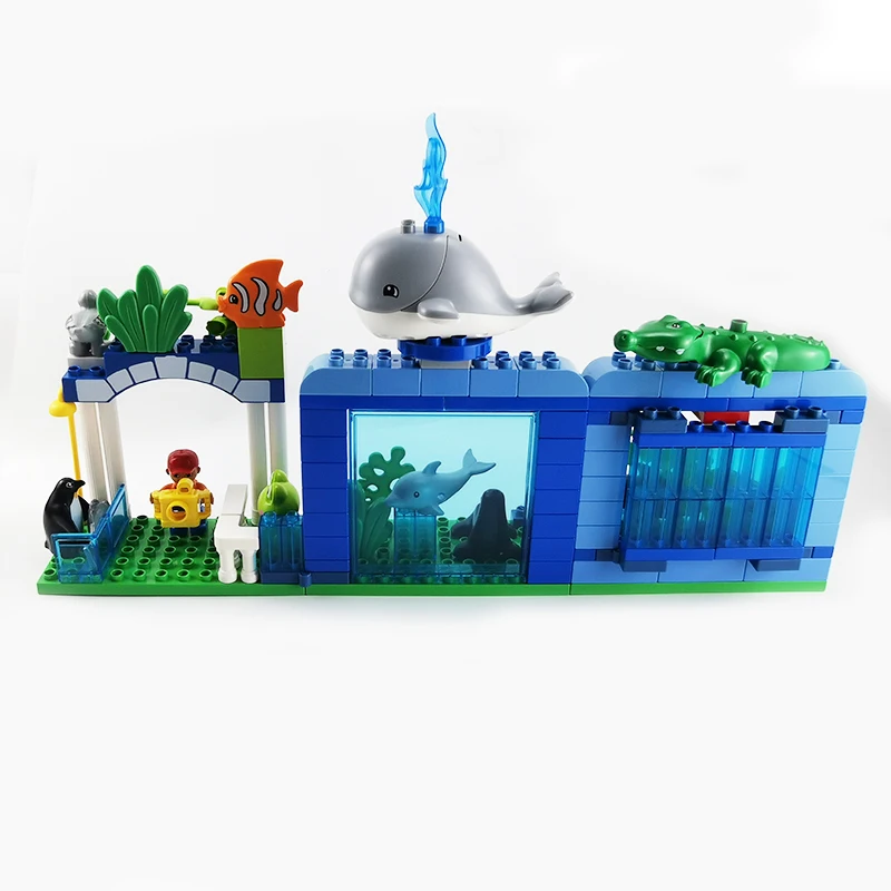 Big Size Building Blocks Moc Folding Aquarium Oceanarium Whale Dolphin Shark Animal Accessories Bricks Kids Girls Assemble Toys