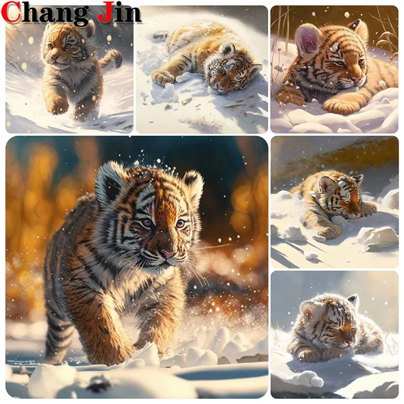 5D Diy Diamond Painting Snow Land Cute Tiger Cross Stitch Diamond Art Animal Rhinestone Embroidery Mosaic Home Decor Gifts