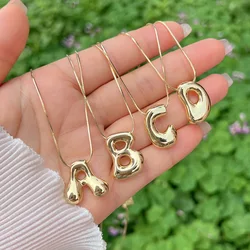 Trendy Gold Plated 18K Chunky Balloon Bubble Initial Letters Pendant Stainless Steel Choker Necklaces for Women Customized Chain