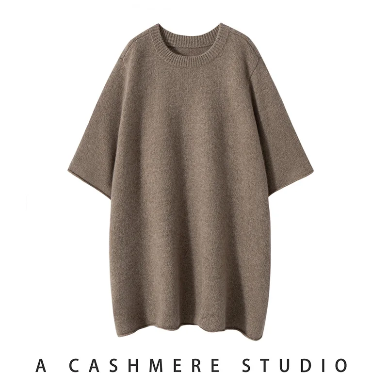 Hot Sale Autumn Winter New 100% Cashmere Sweater O-neck Women\'s Thicken Short Sleeve Pullover Lady Loose Large Size Knit Jumper