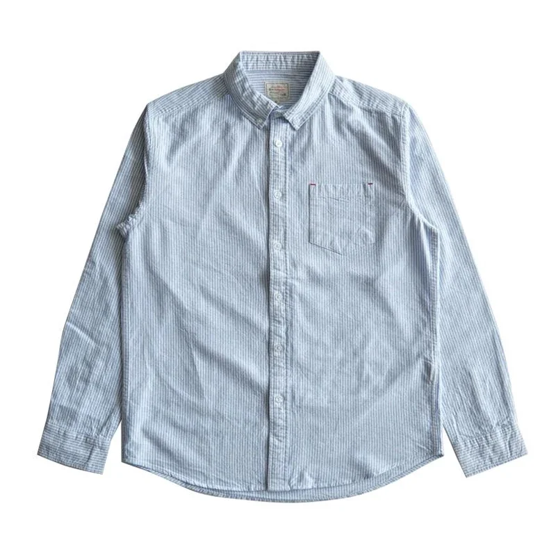 Saucezhan Men Shirts Stripe Shirt for Man Long Sleeve Oxford Cotton Pockets Regular Fit