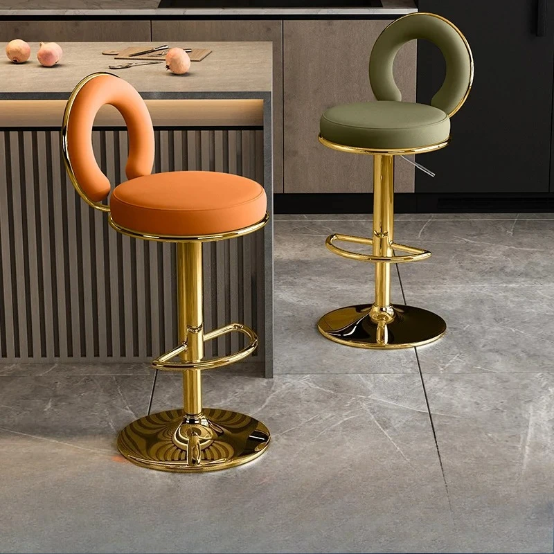 Home Bar Stool High Kitchen Furniture Counter Island Swivel Backrest Outdoor Leather Modern Taburete Alto Contemporary Orange