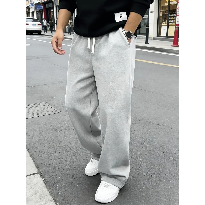 

Мужские зимние свободные спортивные брюки прямого кроя из комфортной и модной ткани, повседневные спортивные брюки, можно стирать в машине