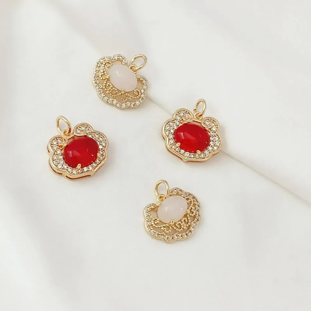 

14K Gold-plated Zircon Inlaid Jade Ruyi Lock Pendant, Handcrafted DIY Bracelet Pendant, Transfer Pendant Accessory