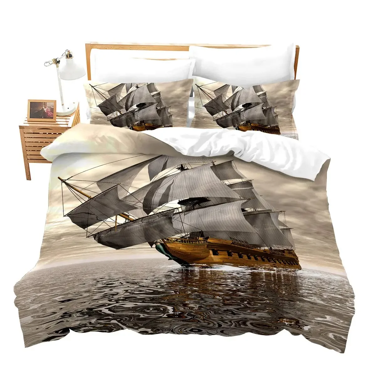 Nautical Bedding Set Twin Size,Nautical Sailboat Bed for Boys Teens,Ocean Sailing Anchor Comforter Cover 3 Pieces Room Decor