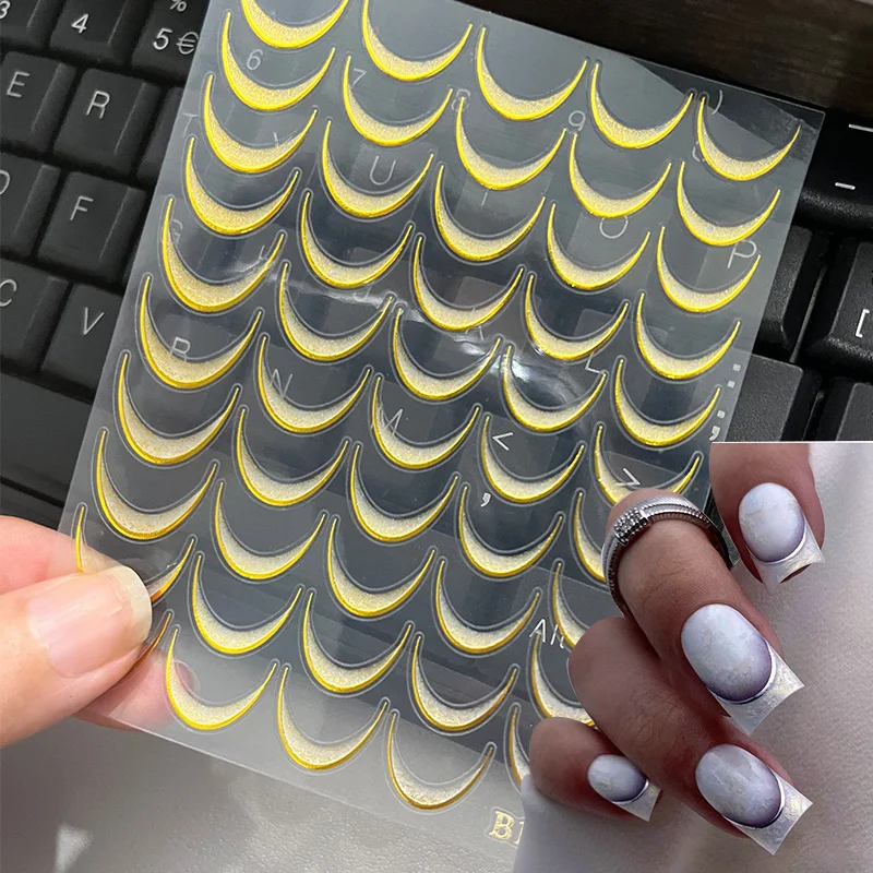 3D Colored French Style Nail Stickers Blue Rose Gradient Line StripeDecals Fashion Nail Accessories Gel Polish Nail Wraps Manicu