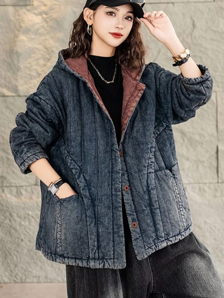 Max LuLu Korean Winter Loose Parkas Womens Fashion Hooded Striped Quilted Jackets Leisure Vintage Warm Oversized Thicken Coats