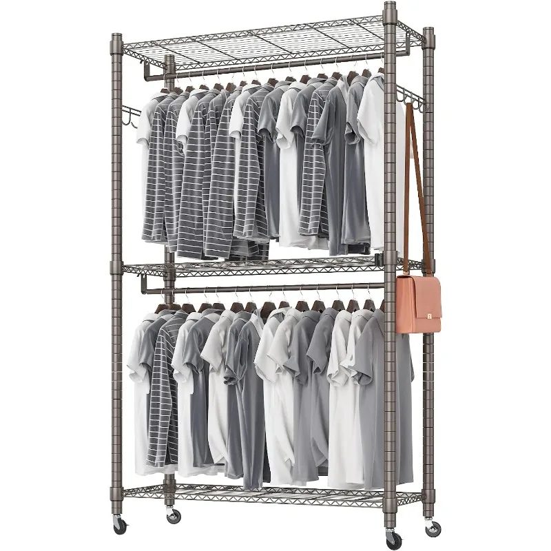 Imagem -03 - Cremalheira Resistente do Vestuário Nas Rodas Rolando Roupas Racks para Pendurar Roupas Rack de Guarda-roupa Resistente Simples