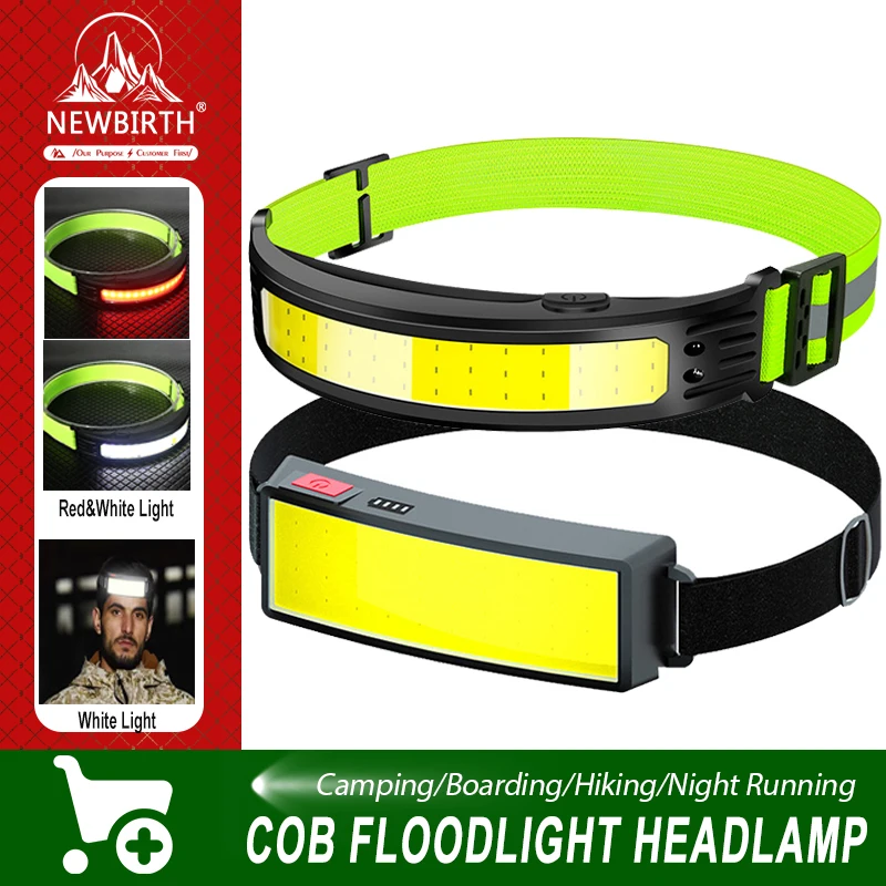 

Портативная фара COB, перезаряжаемый светодиодный налобный фонарь 180 ° Прожектор 3-режимный походный светильник для кемпинга, рыбалки, скалолазания, фонарь