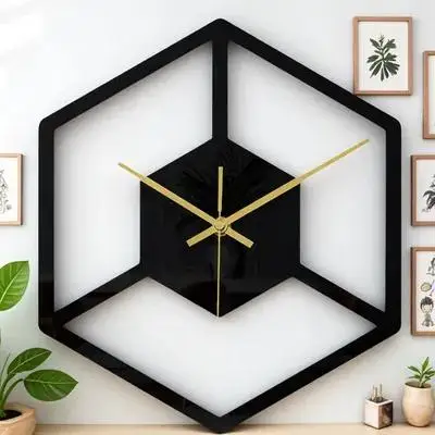 

Black Acrylic Hexagon Wall Clock Modern Minimalist Design Home Decor Clock for Living Room Bedroom Lounge Mute Operation