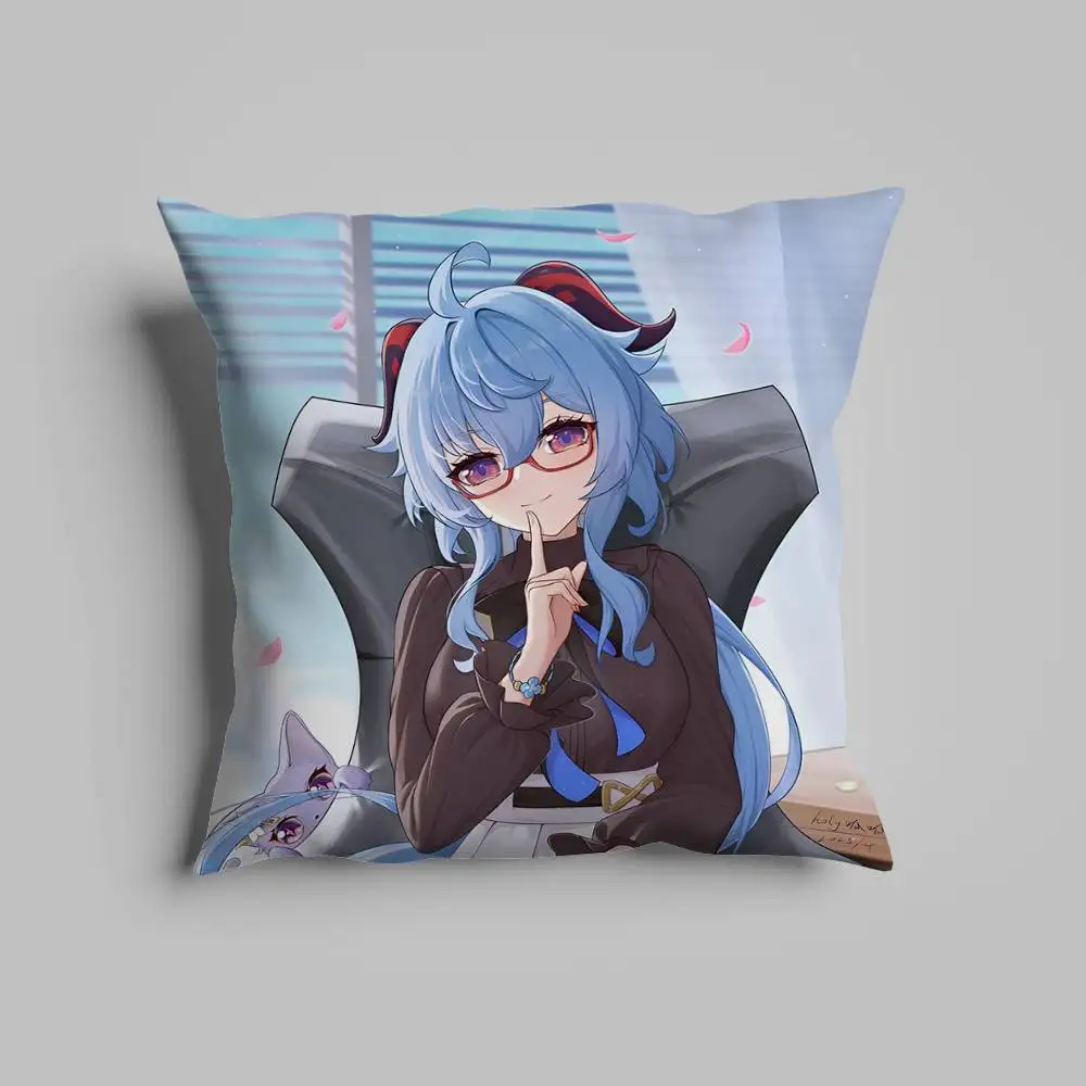 Ganyu Genshin تأثير كيس وسادة لوسائد السيارة 60x60 وسائد فاخرة مزدوجة الوجهين غطاء المنزل والديكور أريكة 30x30