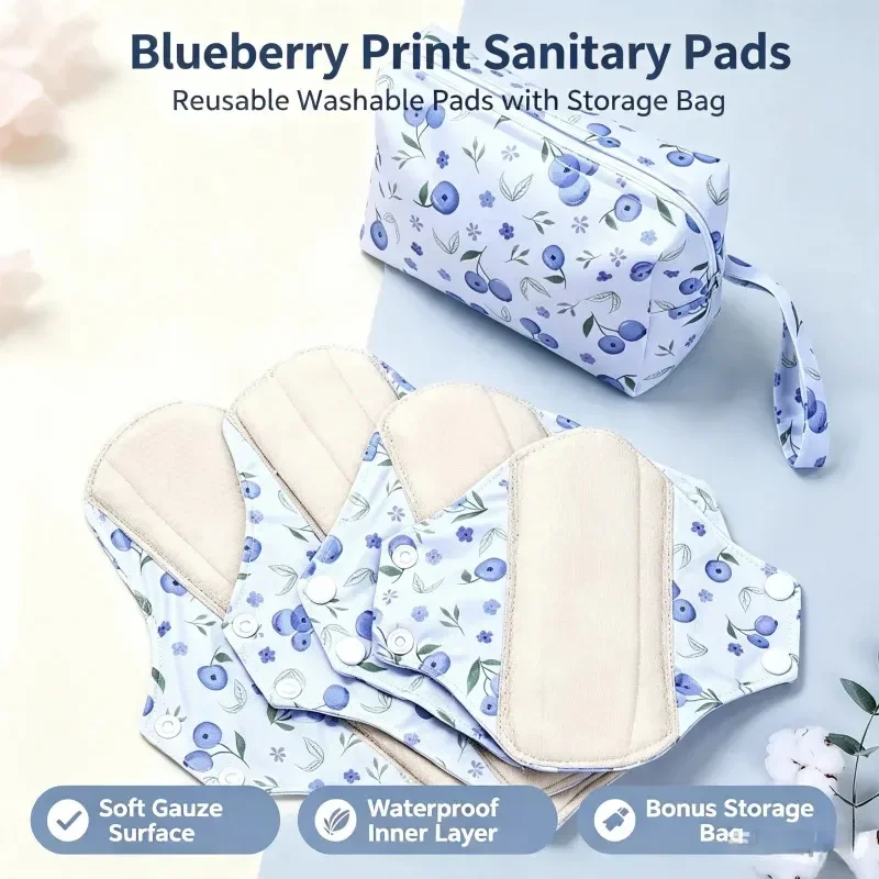 Washable Sanitary Pads Set Printed Cotton Reusable Leakproof Absorbent Skin Friendly Menstrual Postpartum Pads with Storage Bag