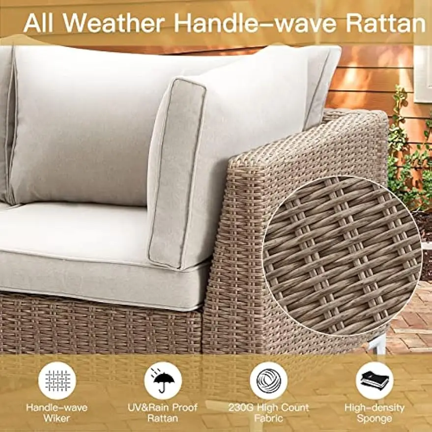 Half-Round Rattan Wicker Outdoor Furniture Set, Sofá secional, Pátio Conversação Set, 7 Pcs