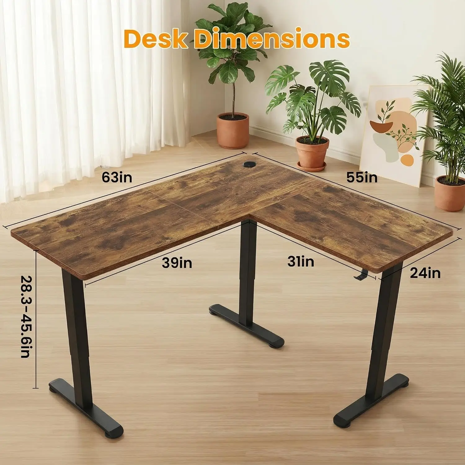 L Shaped Electric Standing Desk 63x55 Inch Height Adjustable Corner Workstation with Mouse Pad & Hook, Customized