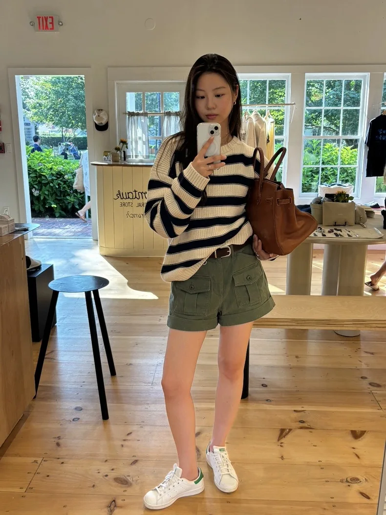 

Свободный женский шерстяной свитер в полоску в корейском стиле, осенняя новинка, Dongdaemun ThBaret Eight Milk, повседневная модная женская одежда