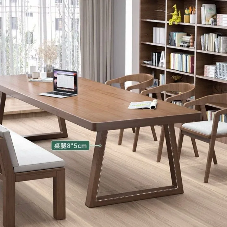Nordic solid wood large desk simple double study table home desk living room long worktable computer table