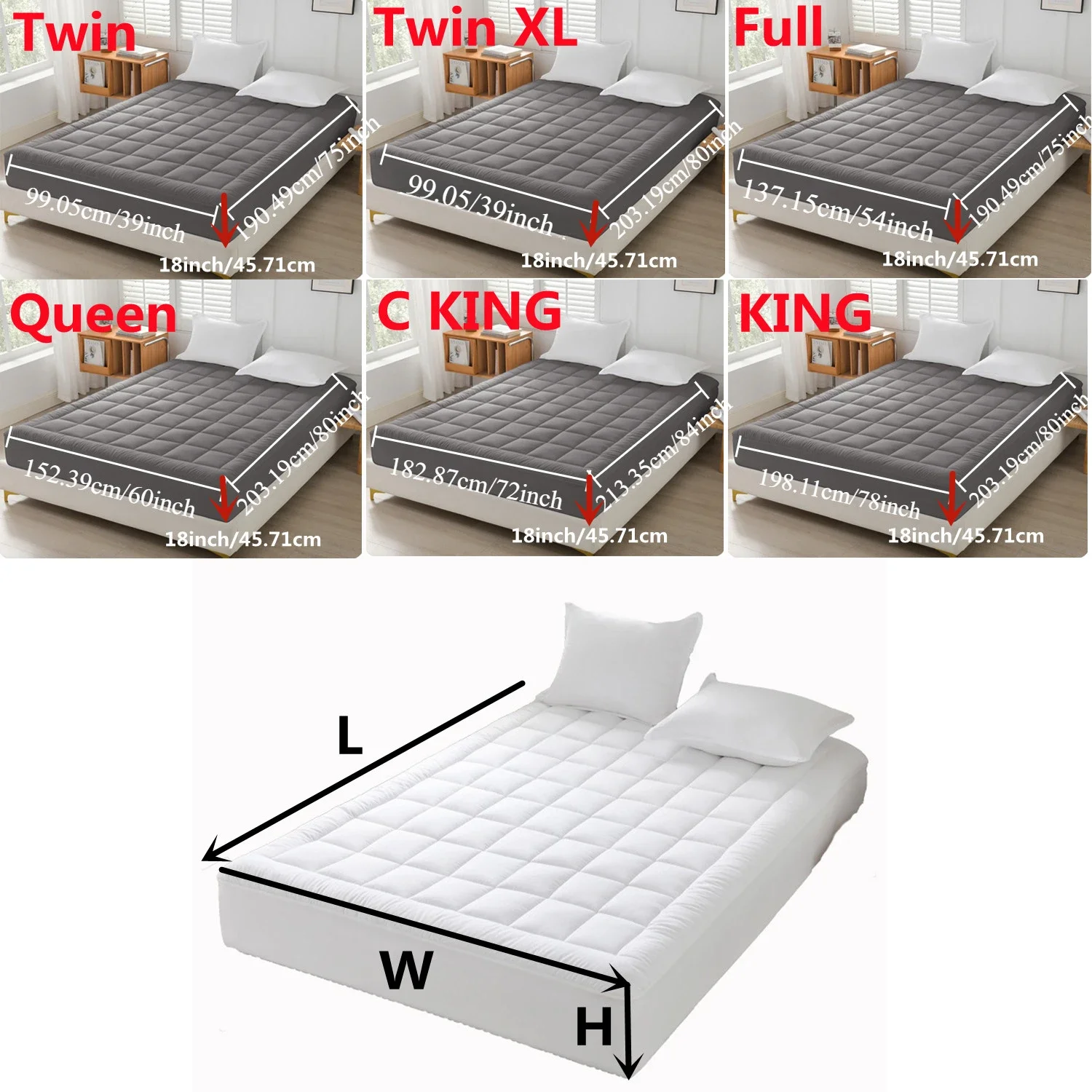 1 PC Quilted Mattress Topper for Soft Bed Pad Hotel Beds Dormitories Cover Mattresses Home 100% Polyester Memory Foam Bedspread