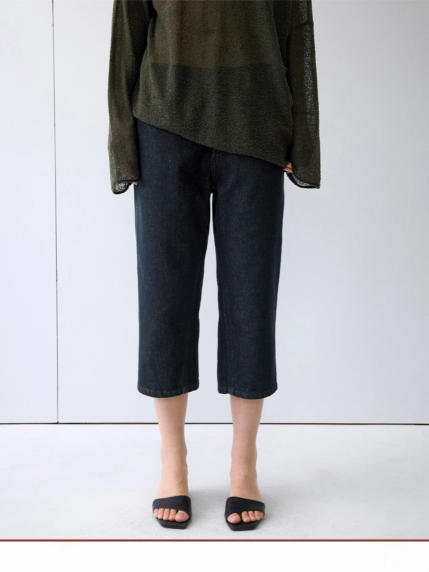 

Spring New Cotton Blend Casual Wide Leg Design Seven Inch Jeans Women's Straight Cut Loose Fit Comfortable Medium Waed Denim