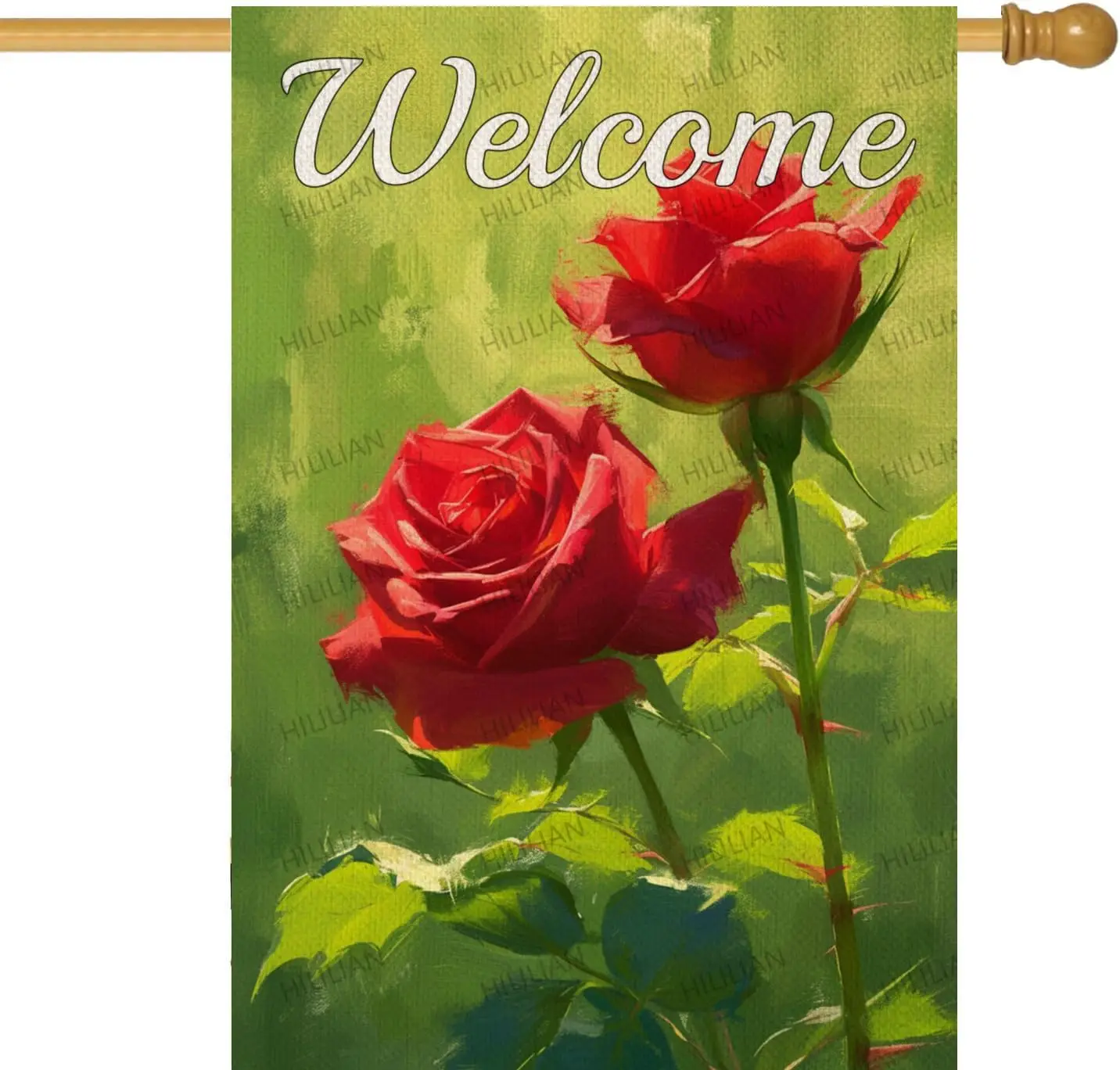 Welcome Garden Flag Linen 28x40 Double Sided,Red Rose Garden Flags Home Outdoor Yard Spring Summer Lawn Decoration (1569L) D GGX
