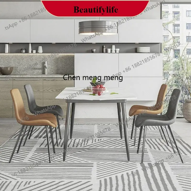 G153 Light luxury rock slab dining table Modern simple variable round table Retractable folding household multi-function