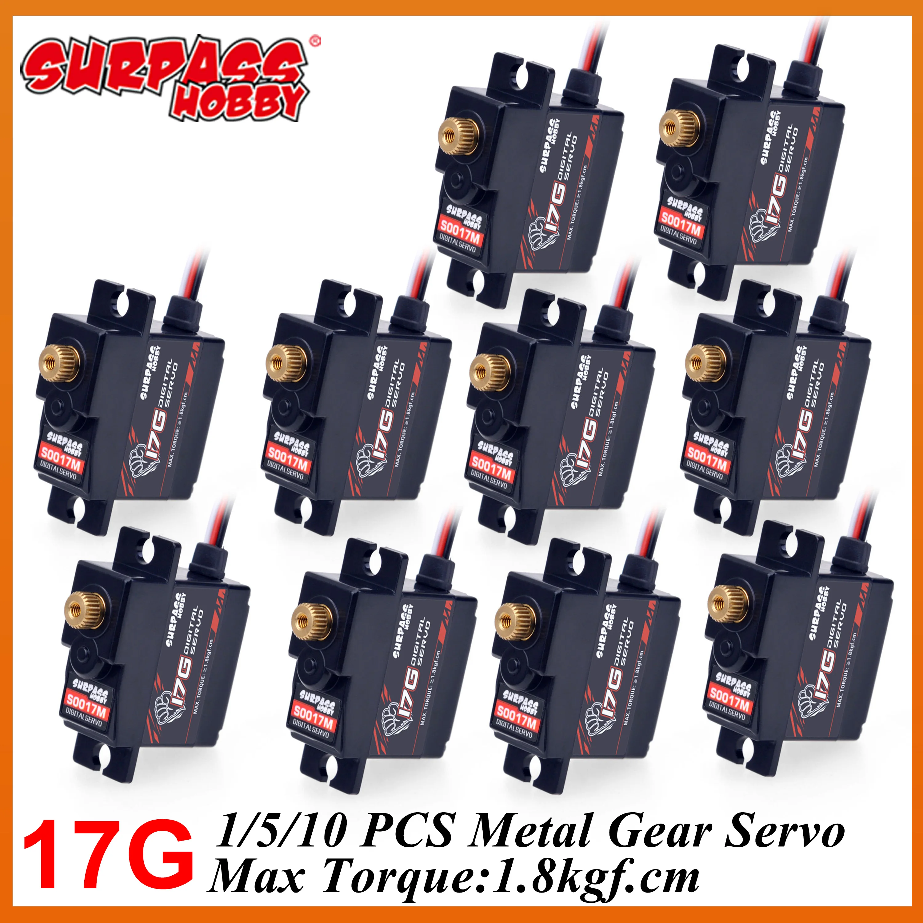 

1/5/10PCS SURPASS HOBBY 17g 3.5KG Torque Metal Gear Mini Servo for 1/18 1/16 RC Car Truck Airplane Robot Boat Model Toy Parts