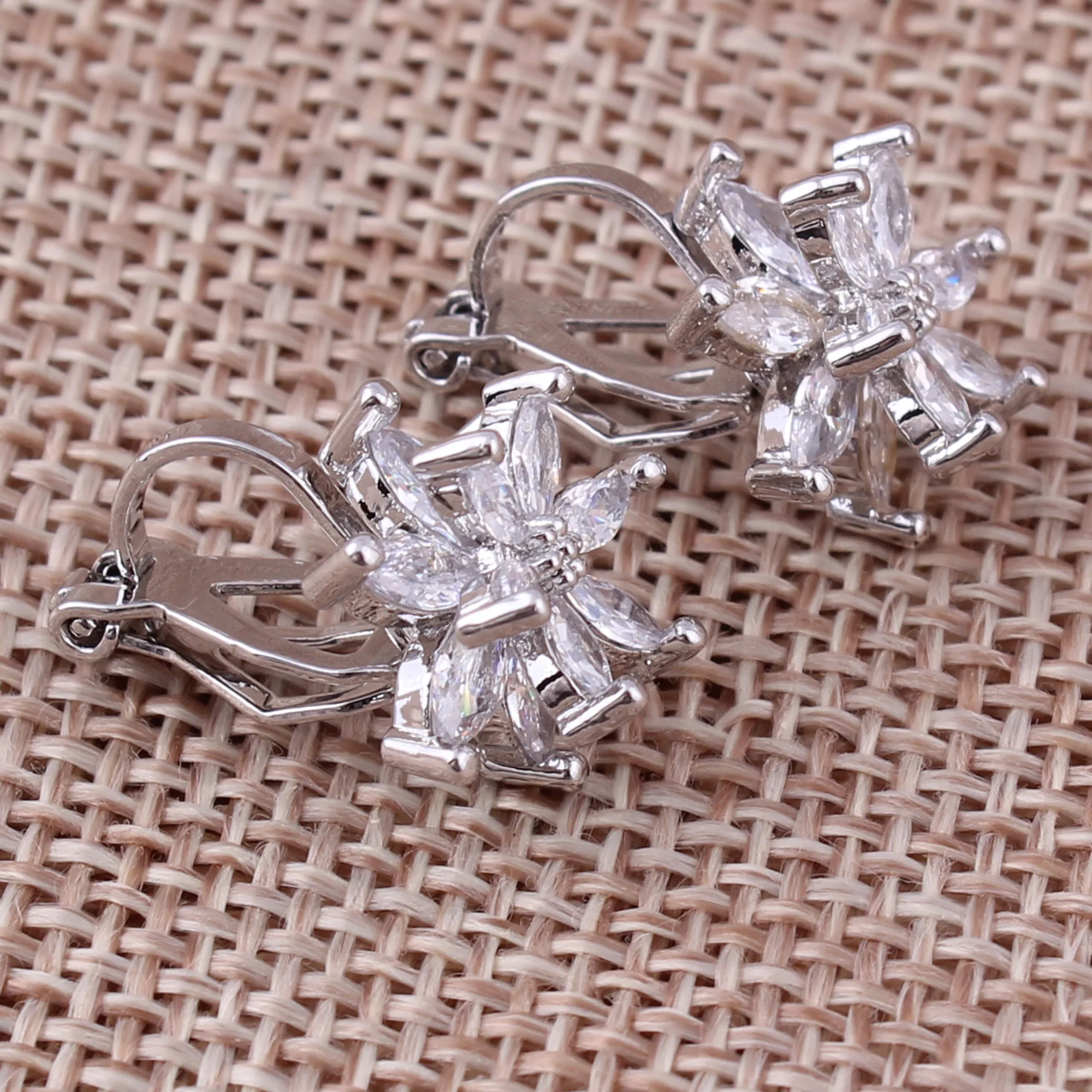 GRACE JUN Cute Flower Shape AAA Cubic Zircon Material Clip on Earrings for Girl Birthday Party No Pierced Cuff Earrings Ear Clip