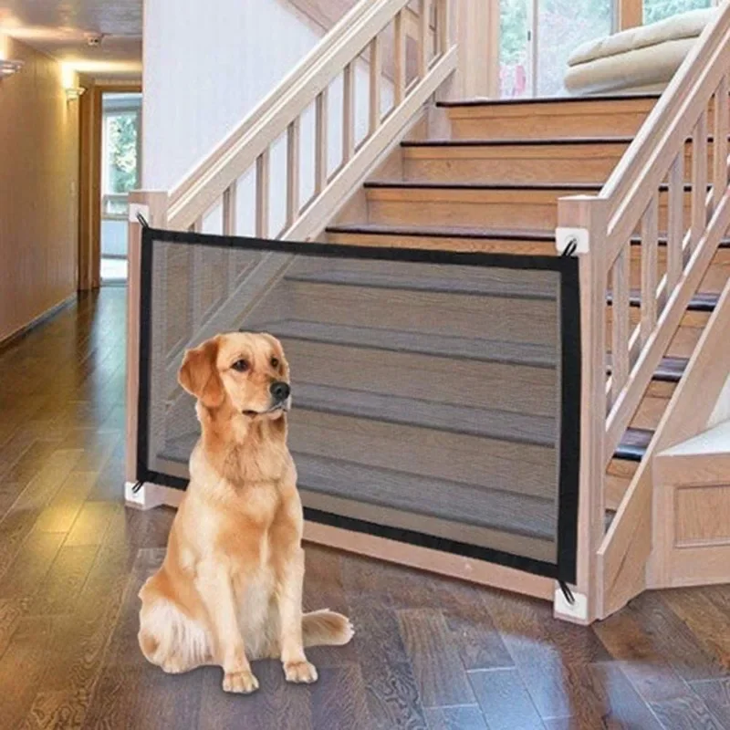 Magic Pet Gate for House Black Portable Mesh Folding Safety Fence Baby Dog Gate Isolated Gauze Enclosure Gate Pet Dog Supplies