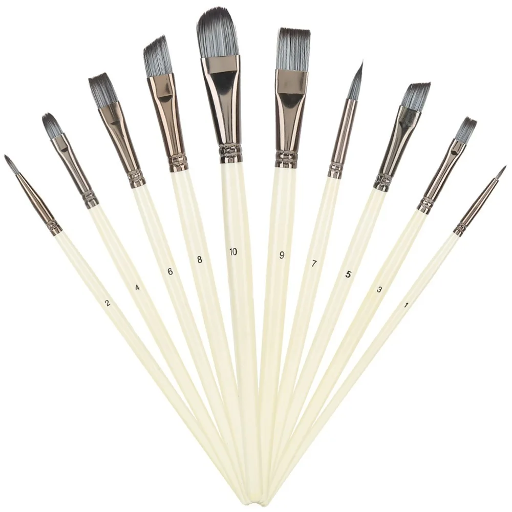 10PCS Premium Nylon Fiber Nylon Fiber Painting Brushes Even Color Pickup Multi Size Tips Gouache Acrylic Brushes Solid Craft