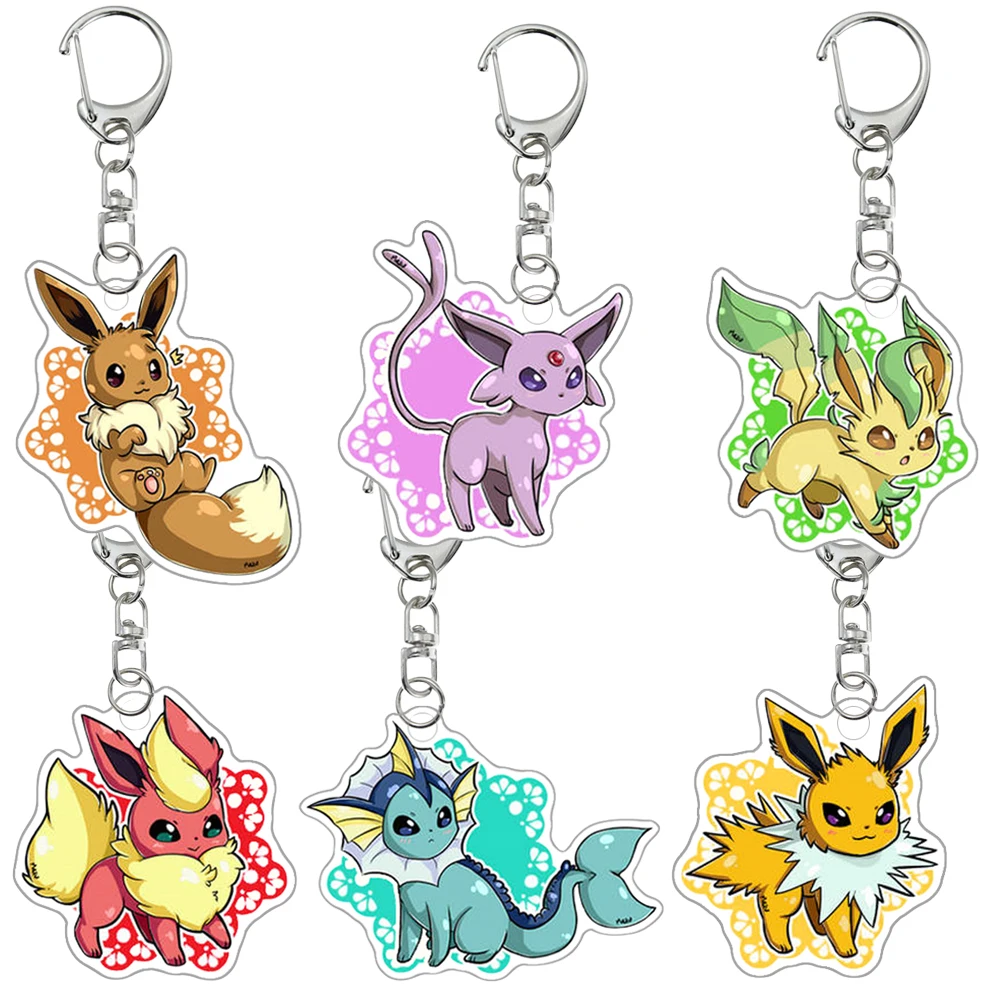 Pokemon Keychain Sylveon Eevee Flareon Espeon Jolteon Glaceon Leafeon Vaporeon Acrylic Pendant Key Chain Decoration Accessories