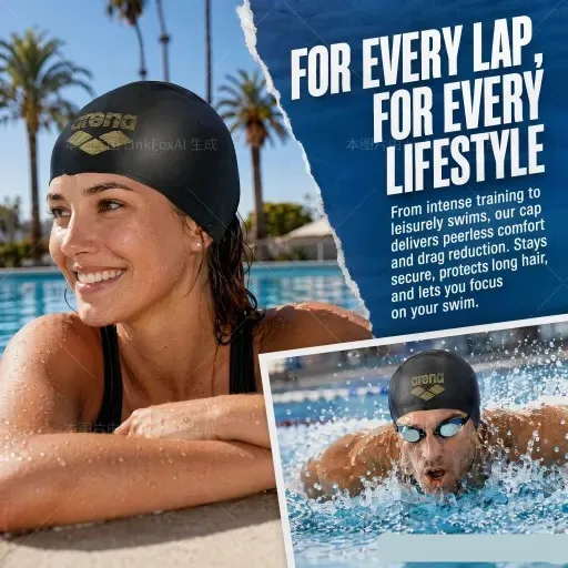 ARENA Unisex Wasserdichte Silikon-Schwimmkappe Modische Professionelle Trainings- und Wettkampfkappe – Detail 7