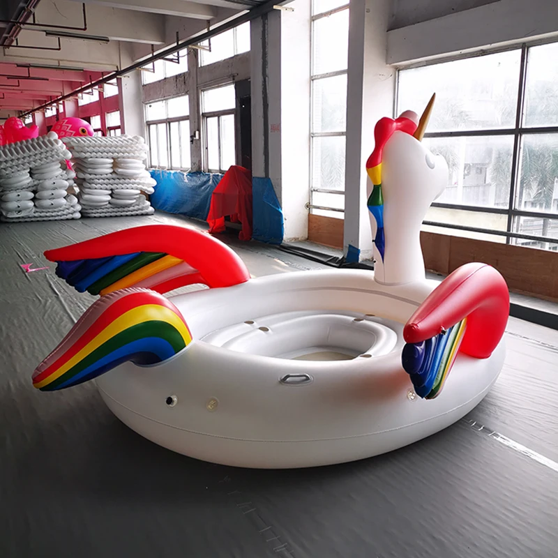 Extra Large Multi-Person Pvc Inflatable Floating Bed Giant Unicorn Water Floating Island 4-Person Inflatable Unicorn Island Mount Floating Row