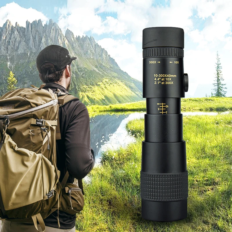 Telescopio Monocular de alta potencia con Zoom, telescopio portátil de 10-300x40mm, actualización HD con trípode y soporte para teléfono para