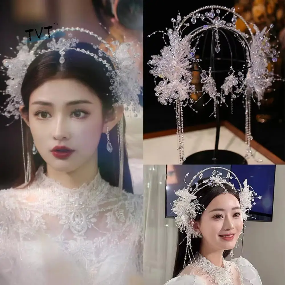 

Fairy Bride Crystal Crown Earrings Shining Jeweled Crystal Hair Hoop Tiara Clear Beads with Ear Clip Wedding Jewelry Set Girls