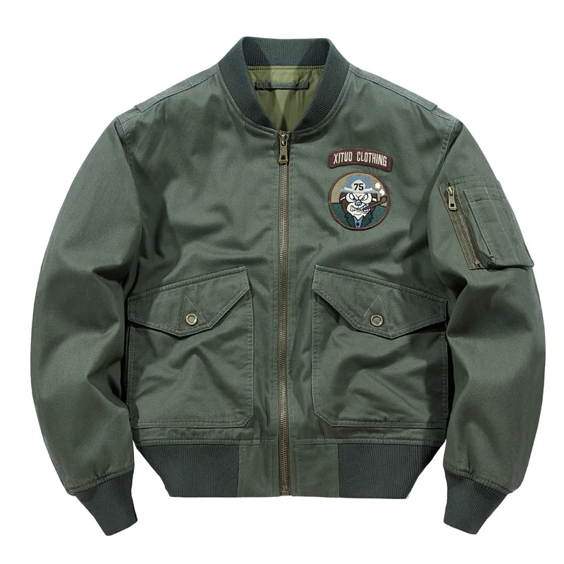 

Autumn Winter New Air Force MA1 Flight Jacket Pure Cotton Water Wash Casual Loose Fit Flight Suit Bomber Motorcycle Embroidery