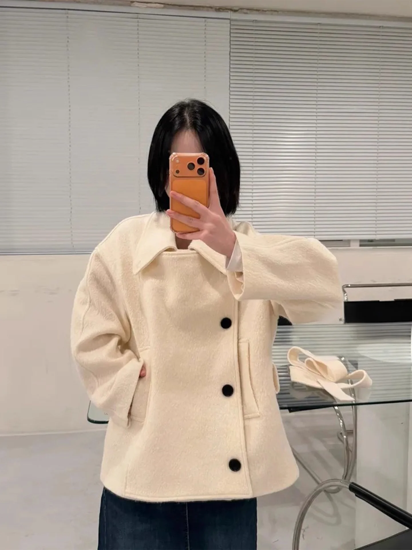 

Briti Sle Double-Breasted Pure Color Woolen Coat Women's Winter New Small Size Belted Knitwear Top Loose Fit Long Sve