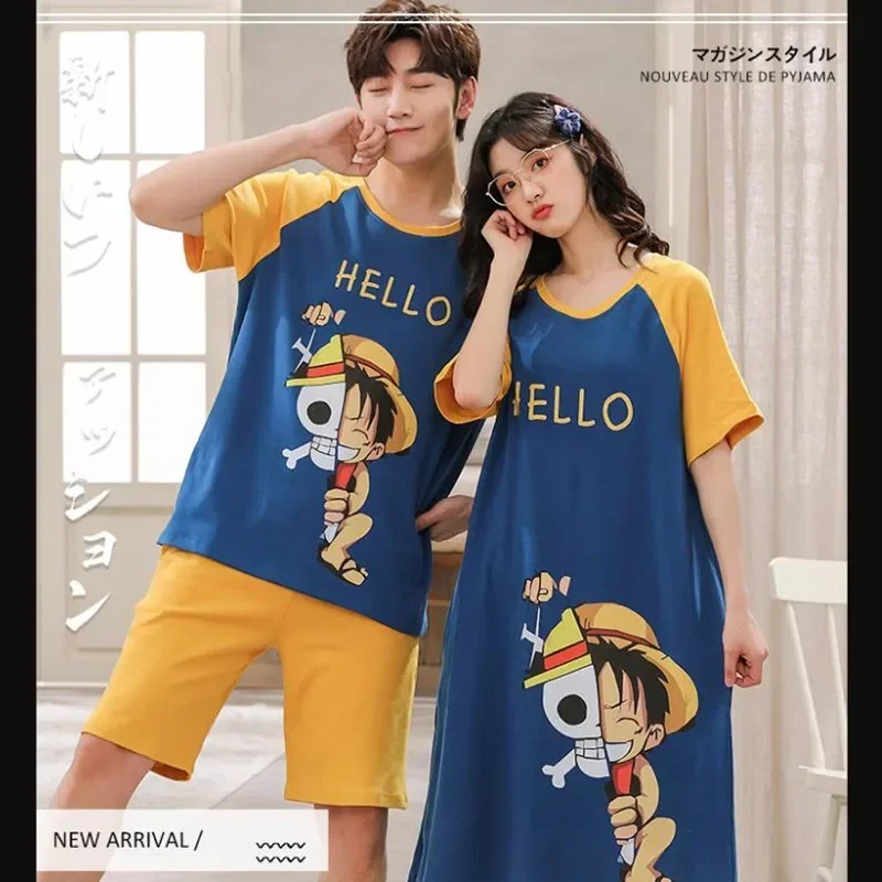 Conjunto de pijamas a juego de pareja de Anime, ropa de dormir de manga corta con estampado de calavera, pijama para amantes de la familia, ropa de dormir acogedora para el hogar, ropa de casa M17