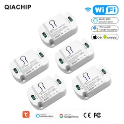 QIACHIP-minicontrolador inteligente para el hogar, dispositivo inalámbrico con WiFi, 10A, Doodle, Smart Life, APP220V, temporizador con Alexa y Google Home