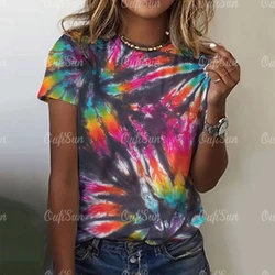 Tie Dyed Printed T-Shirt for Women Summer O Neck Female Clothing Fashion New Short Sleeve Top Streetwear Retro Tee Punk Pullover