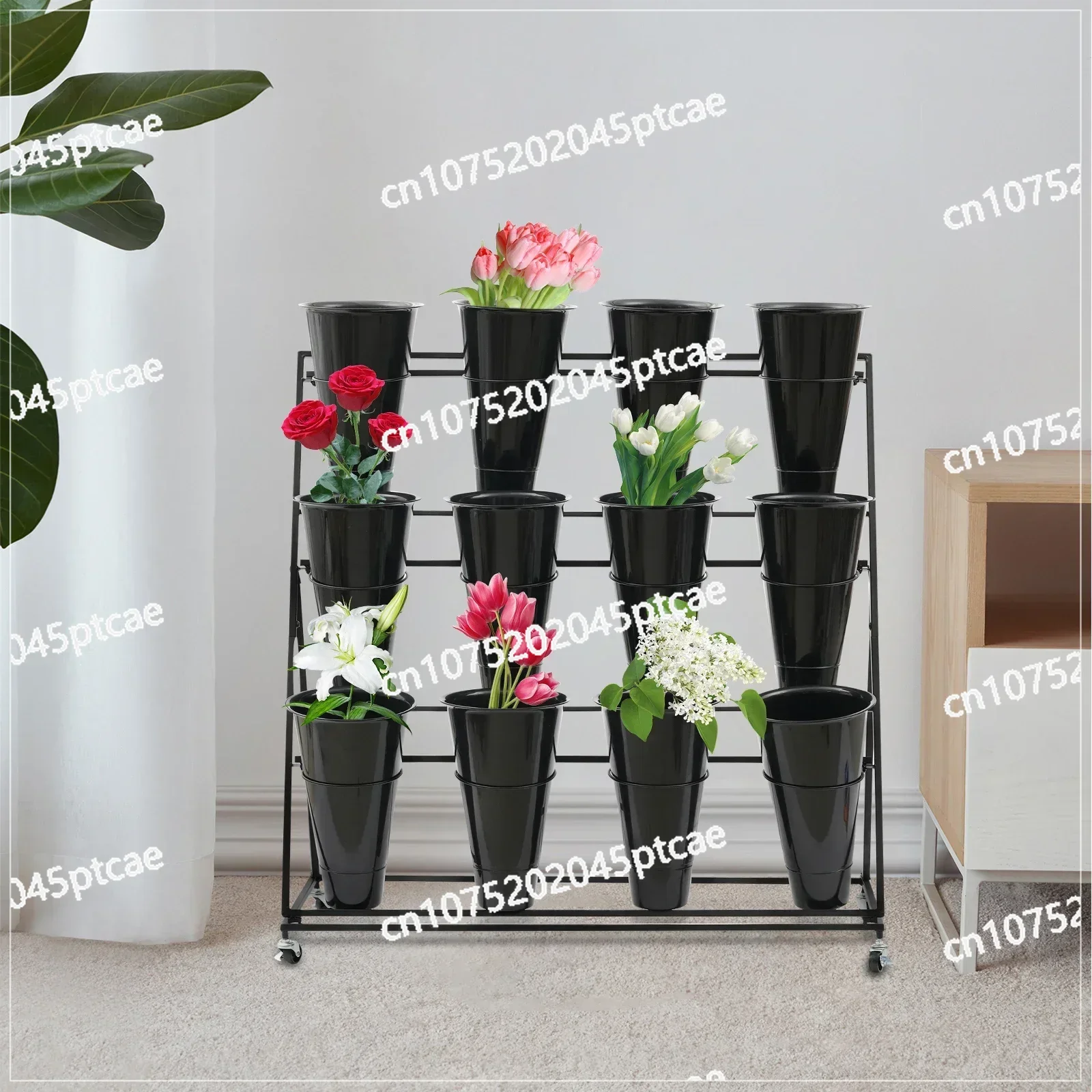 3 Tier Outdoor Indoor Flower Stand Modern Plant Shelf W/ 12* Flower Bucket New