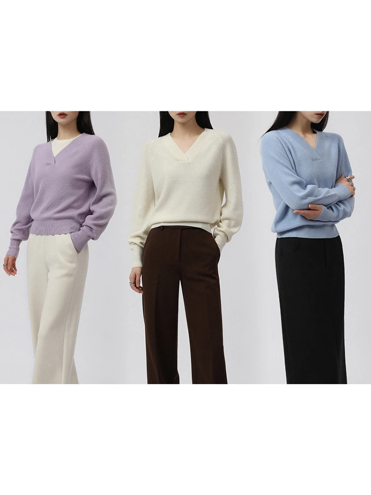 

New Color 38-Ply V-Ne Long Sve Wool Knitwear MASJM Sweet Sle Straight Cut Winter Faion Ladies Sweater Knitted Woolen...