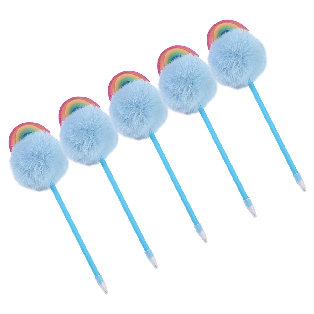 

5 pcs Ballpoint Pen Cute Writing Stationery Unique Pompom Design Smooth Ink Flow Ideal for Studying Office Work Drawing