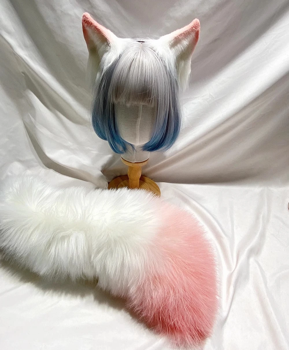 

New Handmade Pink Fox Tail Set Halloween Prop Headband Fox Ears Cosplay Animal Ears Headwear Kawaii Lolita Headban