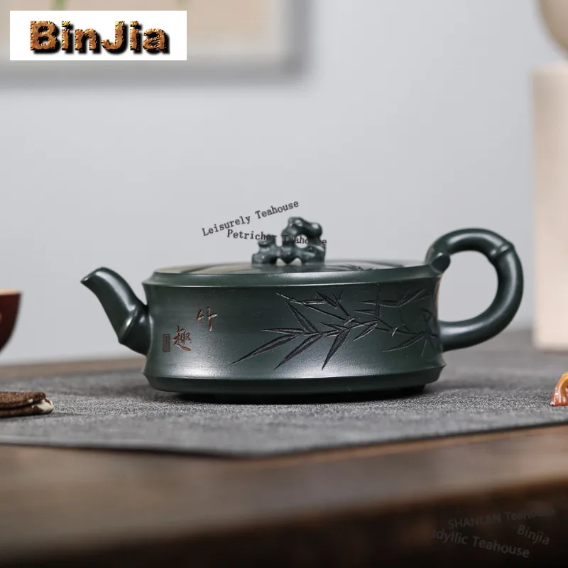 280ml Retro Yixing Purple Clay Teapots Handmade Taihu Lake Stone Pot Raw Ore Green Mud Tea Soaking Kettle Zisha Tea Set Gift