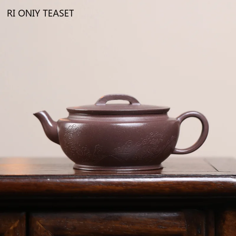 

220ml Chinese Yixing Purple Clay Teapot Famous Artists Handmade Large Caliber Tea Pot Kettle Raw Ore Zisha Tea Set Teaware